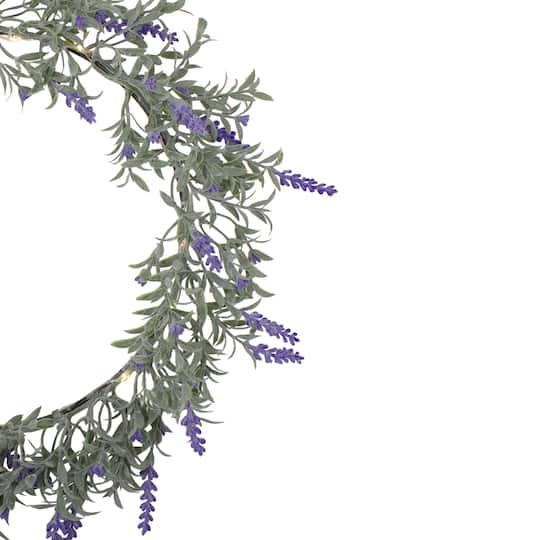 16" White LED Lighted Lavender Artificial Spring Wreath